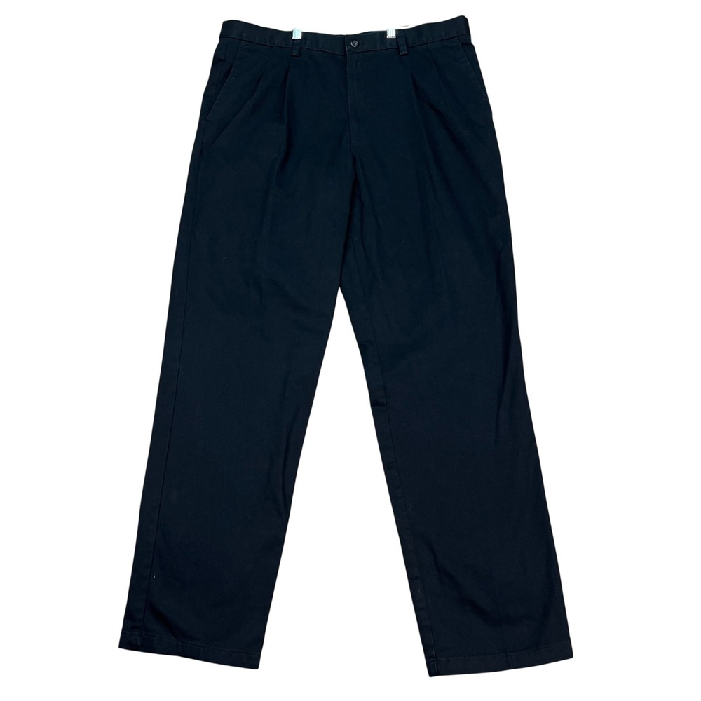 Dockers Individual Fit Pants Mens 36x34 Black Straight Leg Pleated Chino Twill